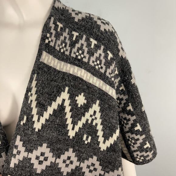 Debut Aztec Southwestern Fringe Sweater Poncho Open Front Cardigan S/M Boho - Picture 6 of 12